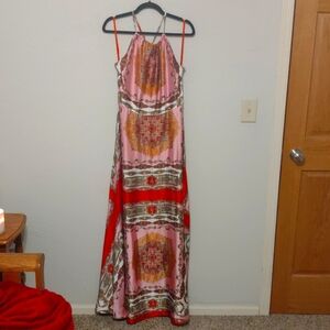 Scarf Pattern Halter Maxi Dress